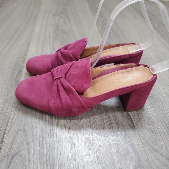 Vionic Shoes Witch Fairy Women Size 6.5 Pink Presley Mules Block Heel Suede Bow - Picture 3 of 12